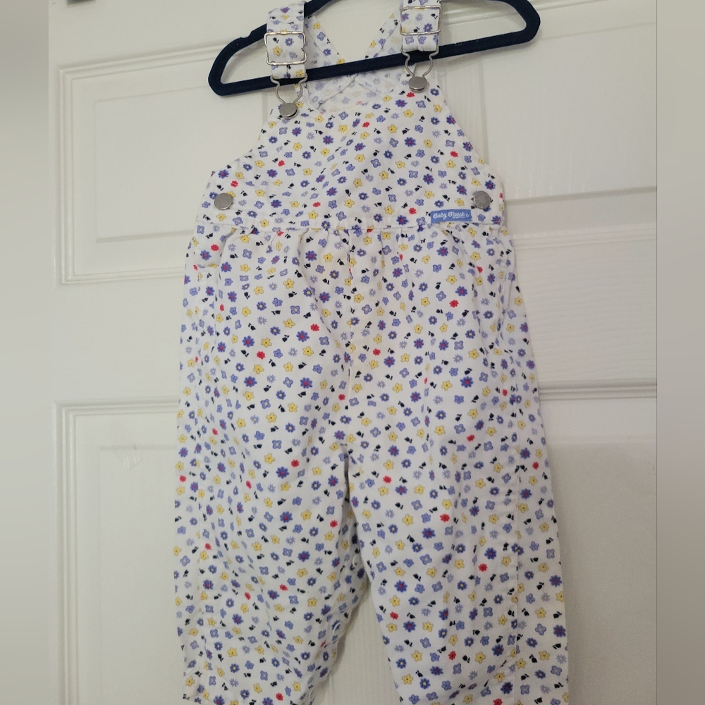 Vintage Osh Kosh B'Gosh Floral Overalls Baby Girl White Vestbak